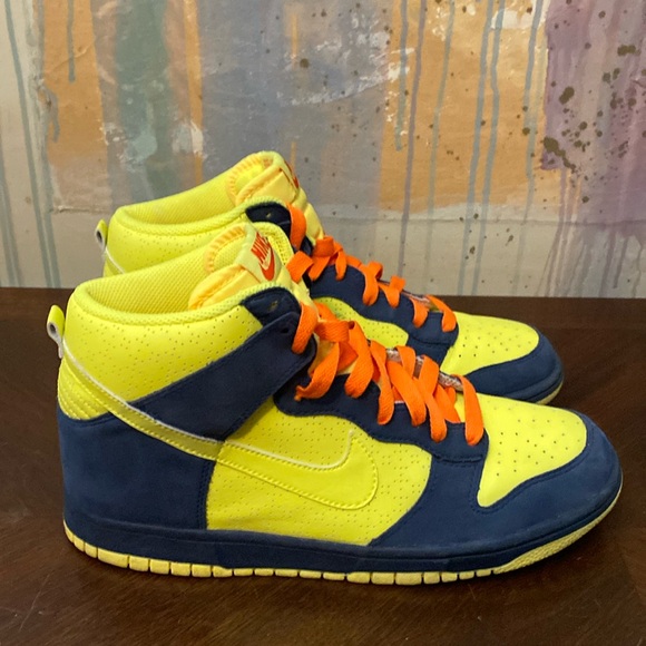 Nike Dunk Hi Homer Simpson 2009 Voltage Yellow Midnight Navy Mens 10 - Picture 4 of 6